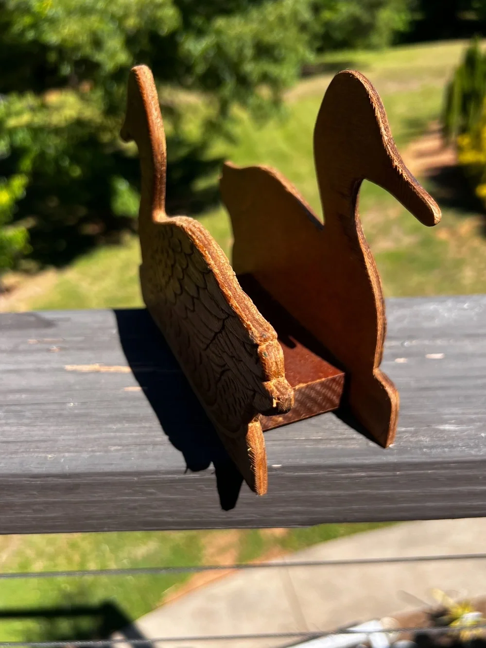 Vintage Carved Wooden Duck Napkin Holder Rustic Kitchen Decor